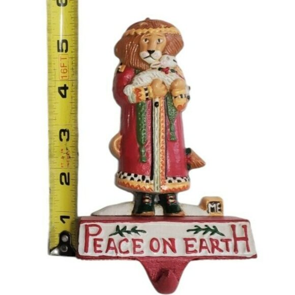 VTG Mary Engelbreit Cast Iron Christmas Stocking Hanger Lion Lamb PEACE 0N EARTH - Picture 9 of 13